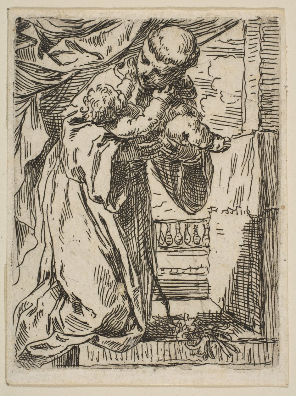 San Antonio de Padua sosteniendo al Niño Jesús de Simone Cantarini