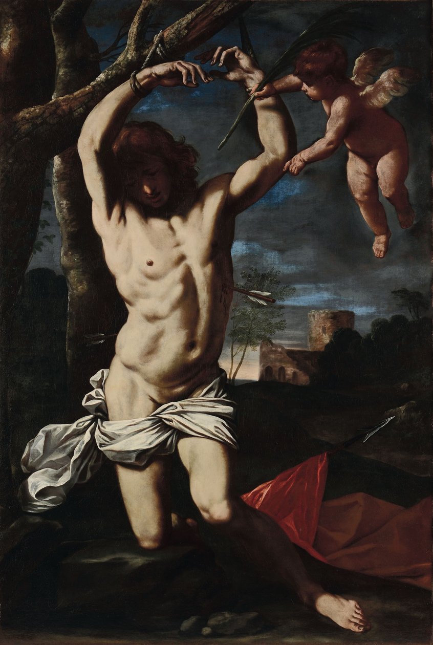 San Sebastián y un ángel de Simone Cantarini