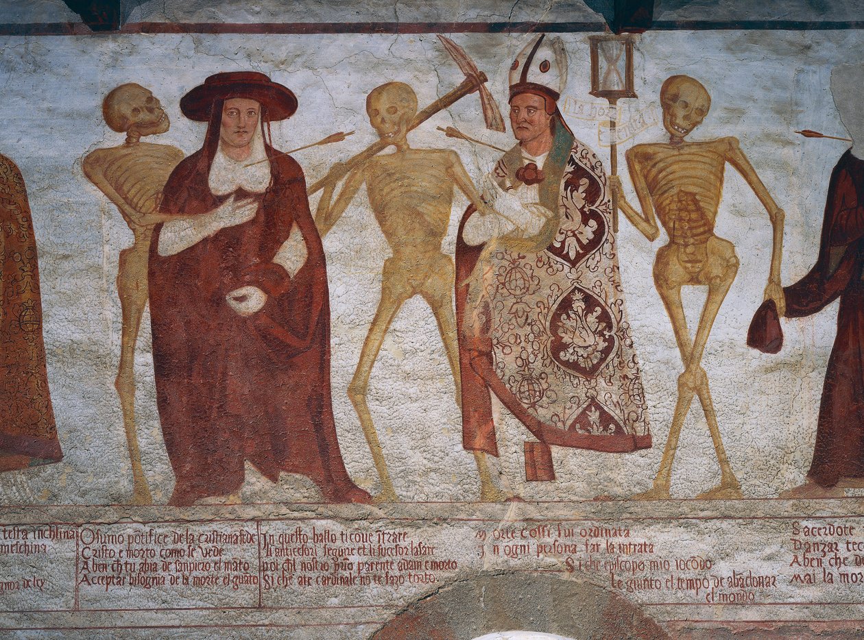 La muerte pidiendo al cardenal y al obispo que bailen, (detalle) de Simone II Baschenis