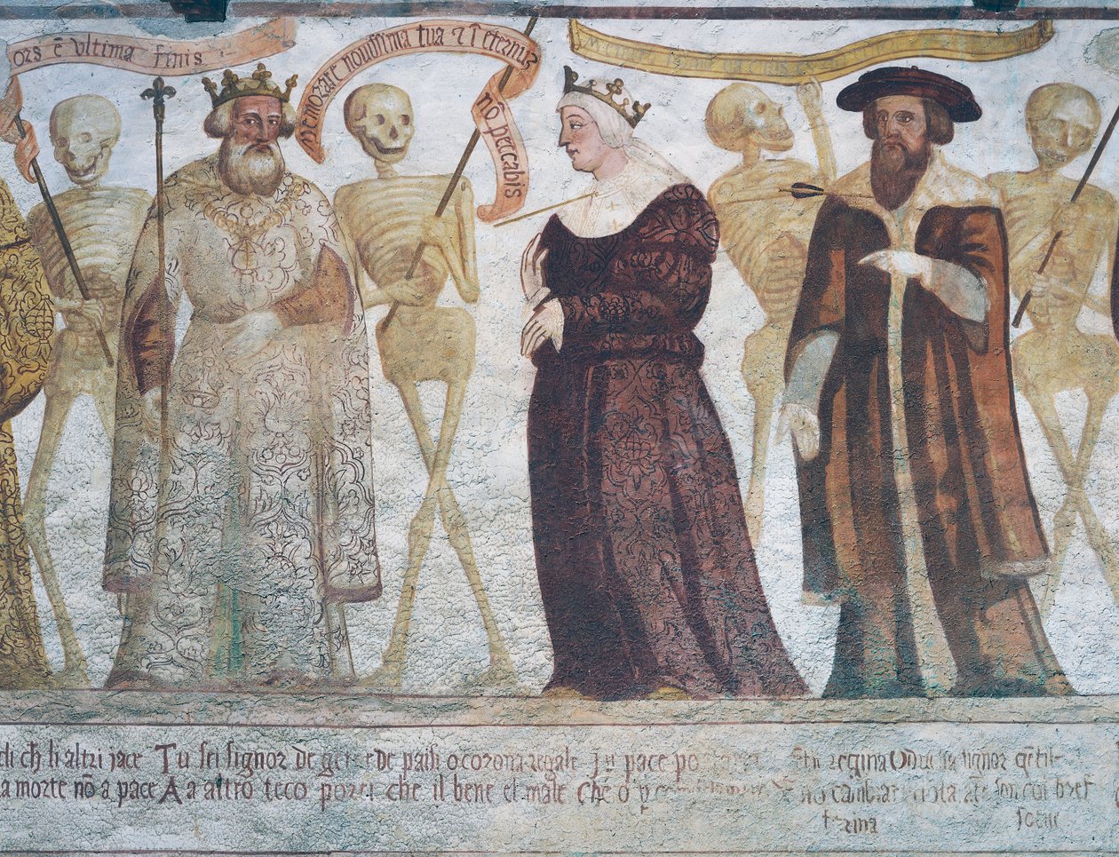 La Muerte con el Rey, la Reina y el Doctor (detalle) de Simone II Baschenis