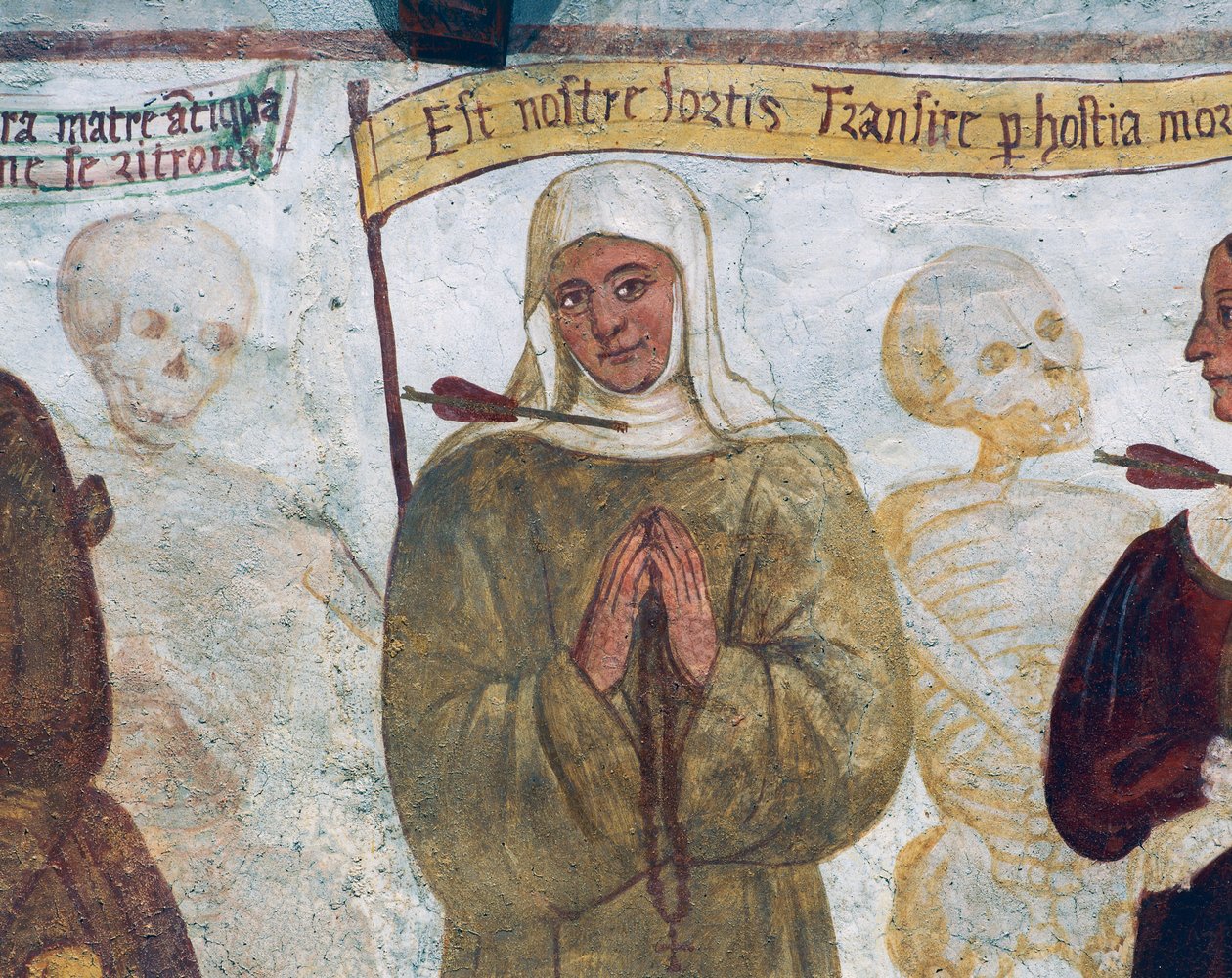 La muerte con la monja, detalle de La Danza de la Muerte de Simone II Baschenis