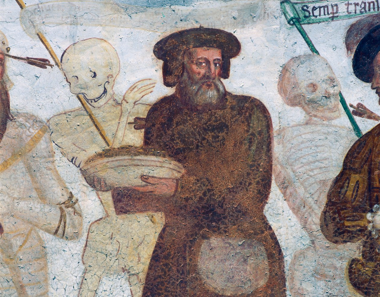 La Muerte con el avaro rico (detalle de La Danza de la Muerte) de Simone II Baschenis