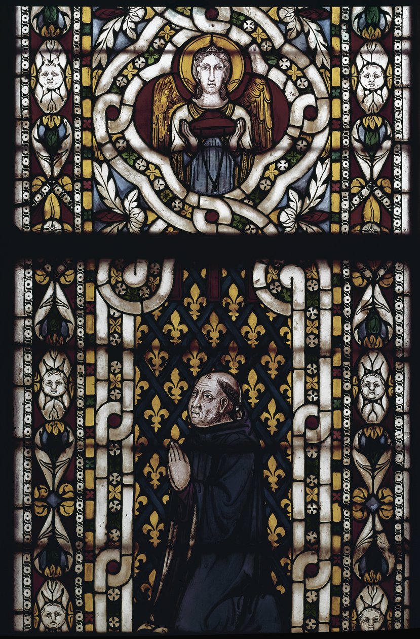 Cardenal Gentil de Montefiore arrodillado - Vidriera de Simone Martini de Simone Martini