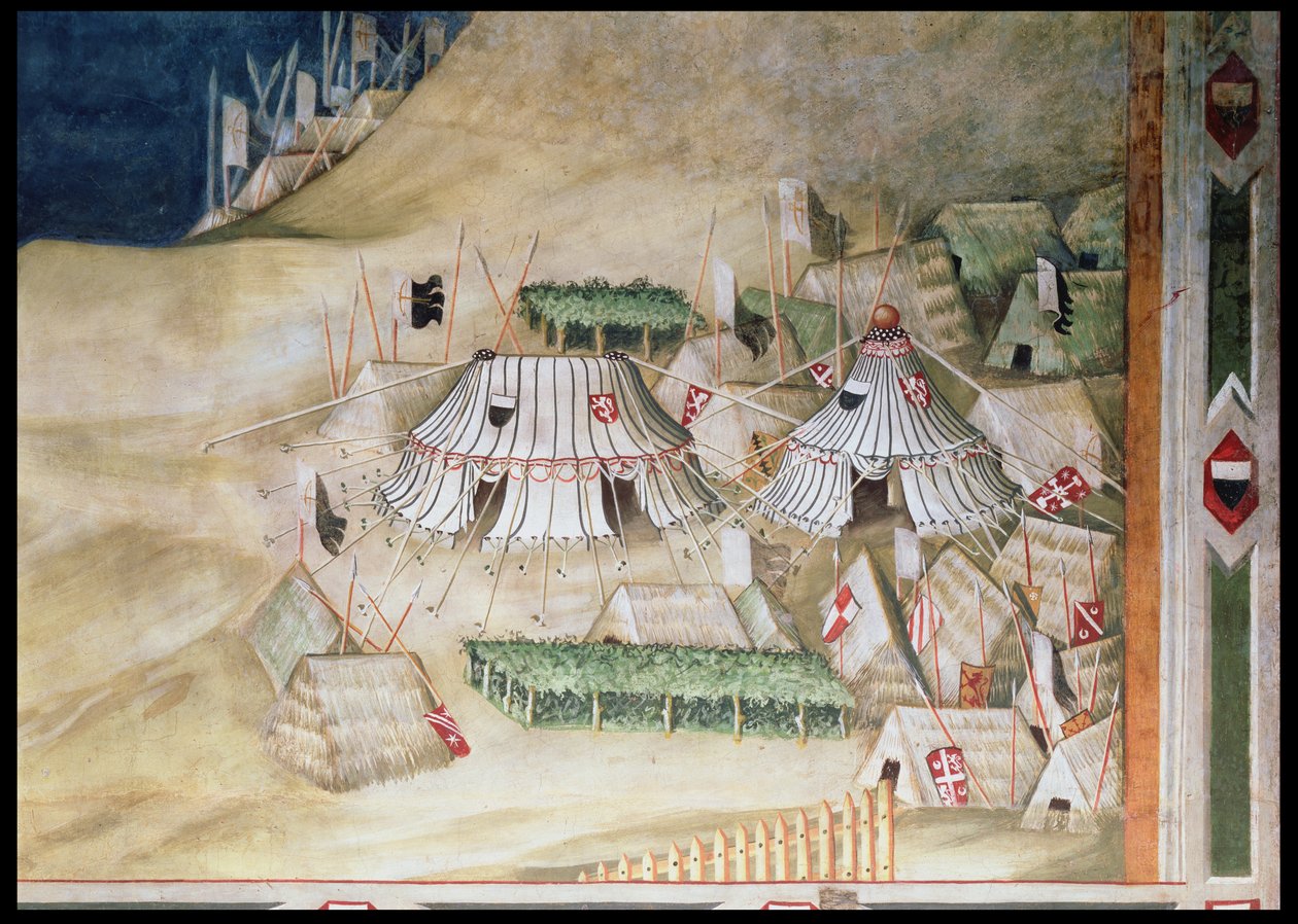 Conmemoración de Guidoriccio da Fogliano en el sitio de Montemassi (detalle del campamento militar) de Simone Martini