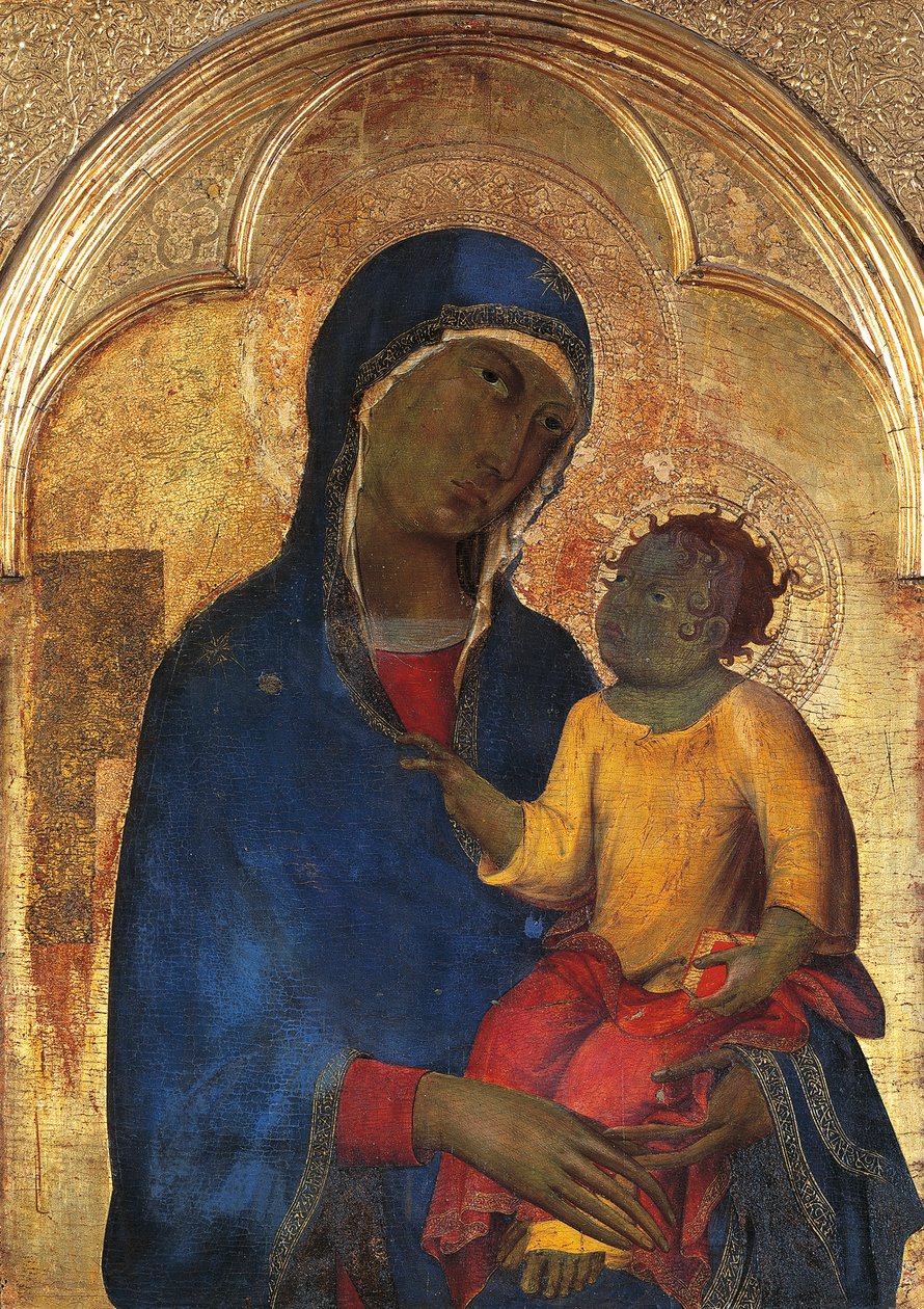 Virgen con el Niño, detalle del Retablo de San Domenico de Simone Martini (1283-1344), temple y oro sobre tabla de madera de Simone Martini