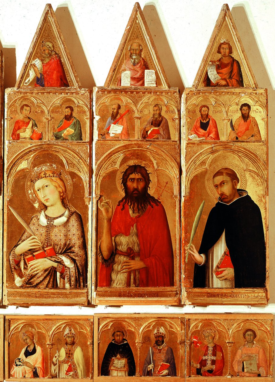 Santa Catalina de Alejandría, San Juan Bautista, San Pedro de Verona. (detalle) del Políptico de Santa Catalina de Alejandría de Simone Martini