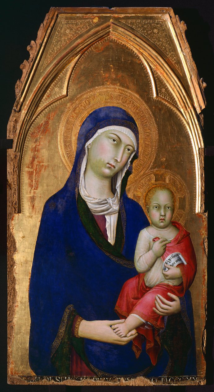 La Virgen con el Niño, detalle del Retablo de Santo Domingo, de Simone Martini (1283-1344), temple y oro sobre tabla de madera de Simone Martini