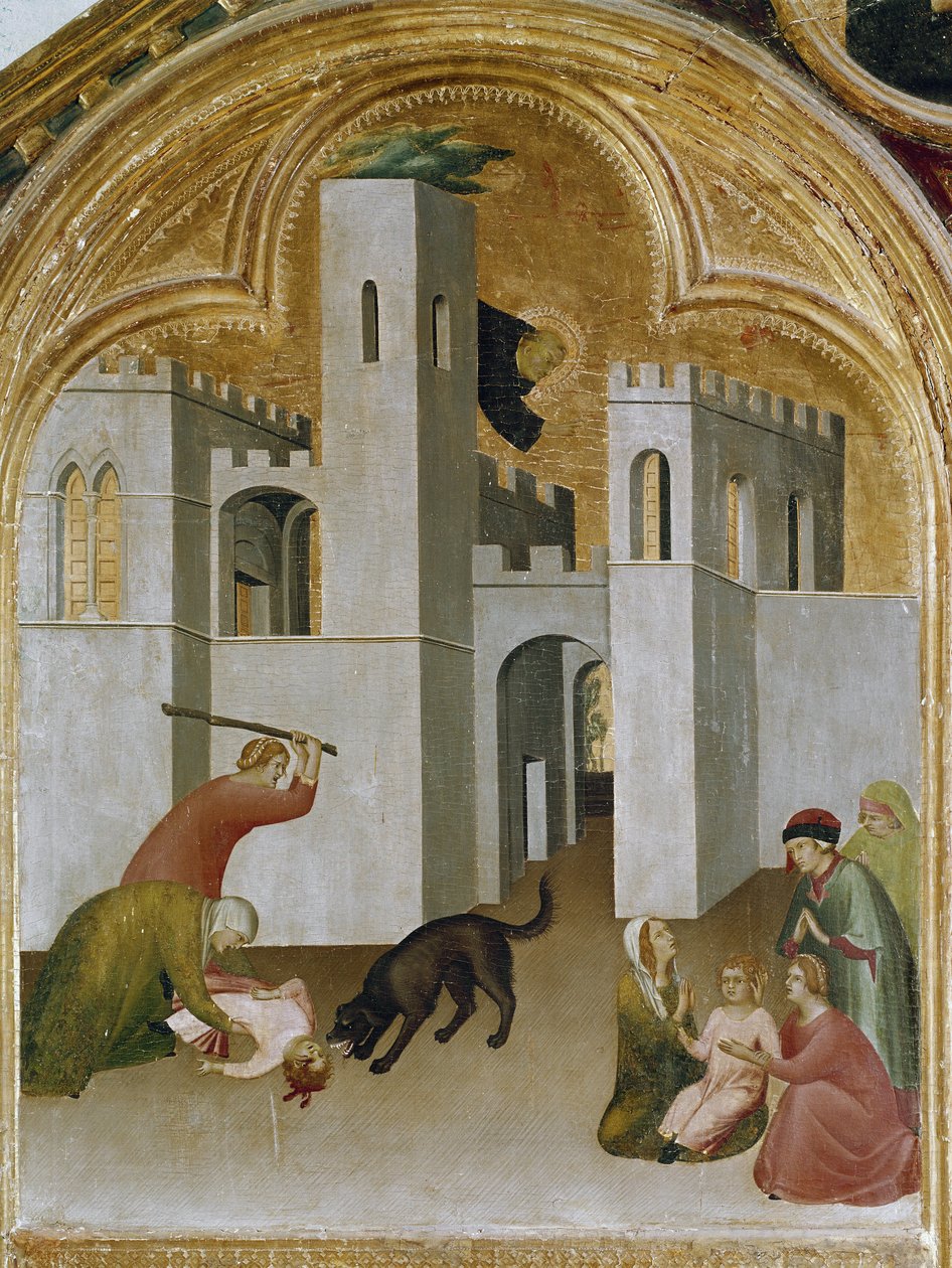 El milagro del niño atrapado entre los colmillos de un lobo (detalle) de Simone Martini