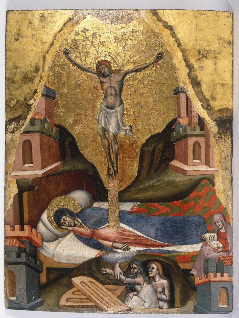 El sueño de la Virgen, c.1365-80 (temple al huevo y dorado sobre tabla de madera blanda) de Simone dei Crocifissi