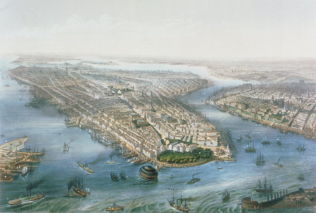 Vista aérea de Nueva York y Brooklyn, grabado por T.H Muller, pub. por L. Turgis, París, 1855 de Simpson