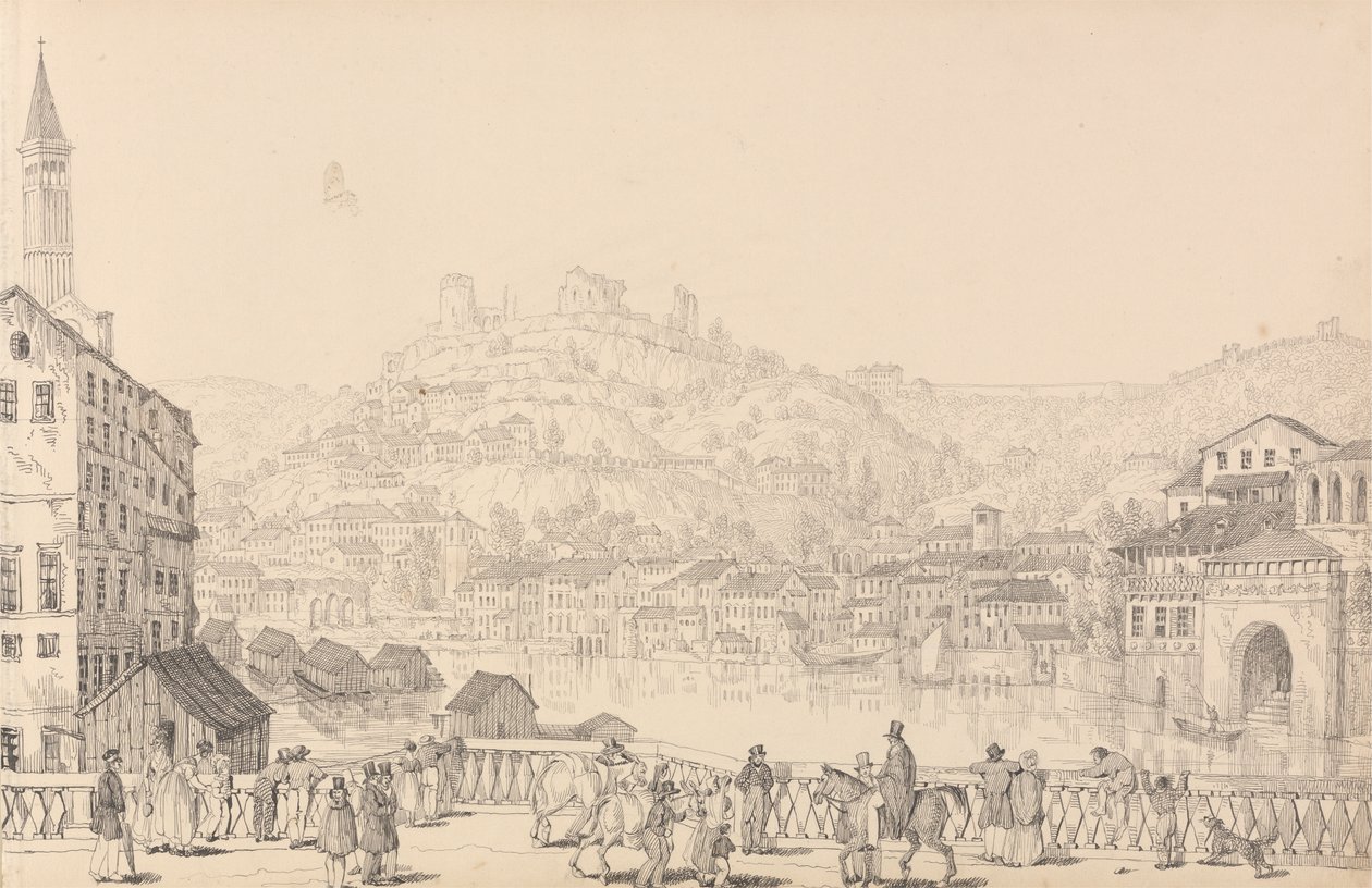 Álbum de 30 Vistas en el Tirol e Italia: Ciudad de Verona y Castillo de San Pietro desde otro puente, 1 Nov.r 1840 de Sir Charles D