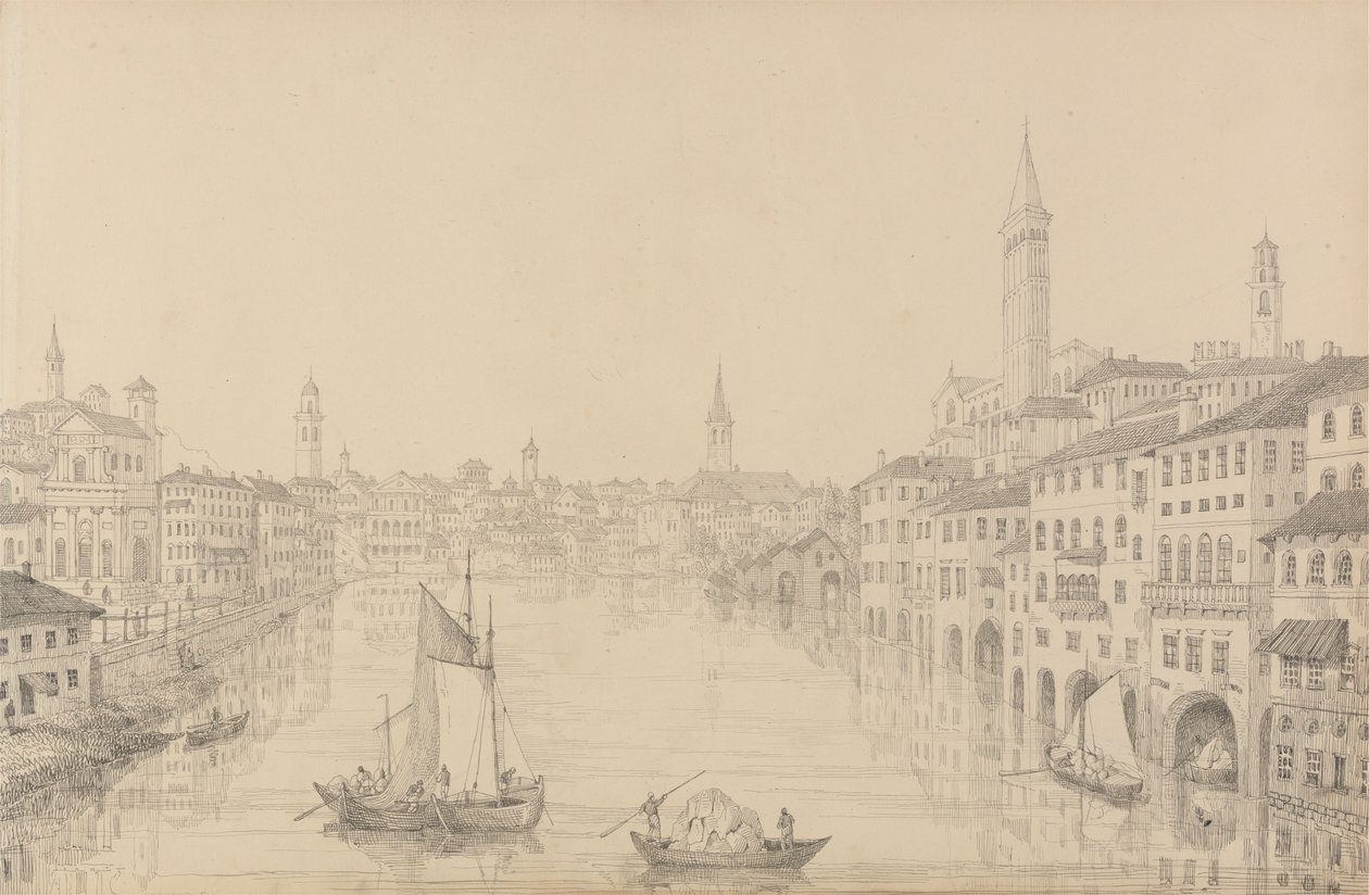 Álbum de 30 vistas del Tirol e Italia: La ciudad de Verona desde el puente, 1 de noviembre de 1840 de Sir Charles D