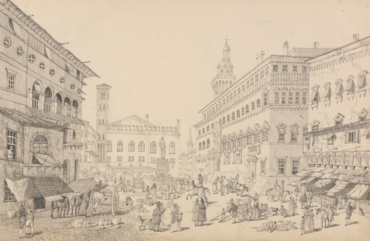 Álbum de 30 vistas del Tirol e Italia: Plaza de Bolonia, Catedral y Palacio del Legado del Papa 12 Nov.r 1840 de Sir Charles D
