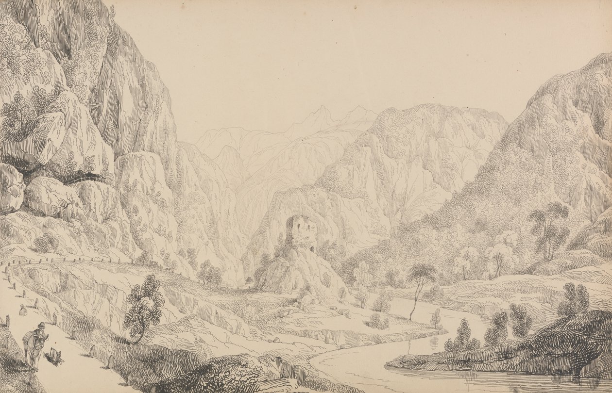 Álbum de 30 vistas del Tirol e Italia: Vista del Eisak cerca de Mittenwald, 27 de octubre de 1840 de Sir Charles D