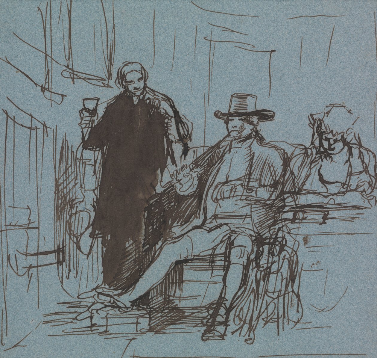 El capitán Locker sentado a la mesa con su hija; un mayordomo a su lado de Sir David Wilkie