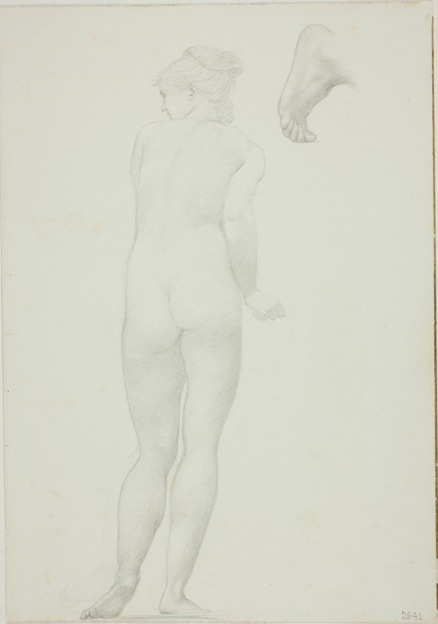 Vista trasera de mujer desnuda de pie y boceto de un pie de Sir Edward Burne Jones