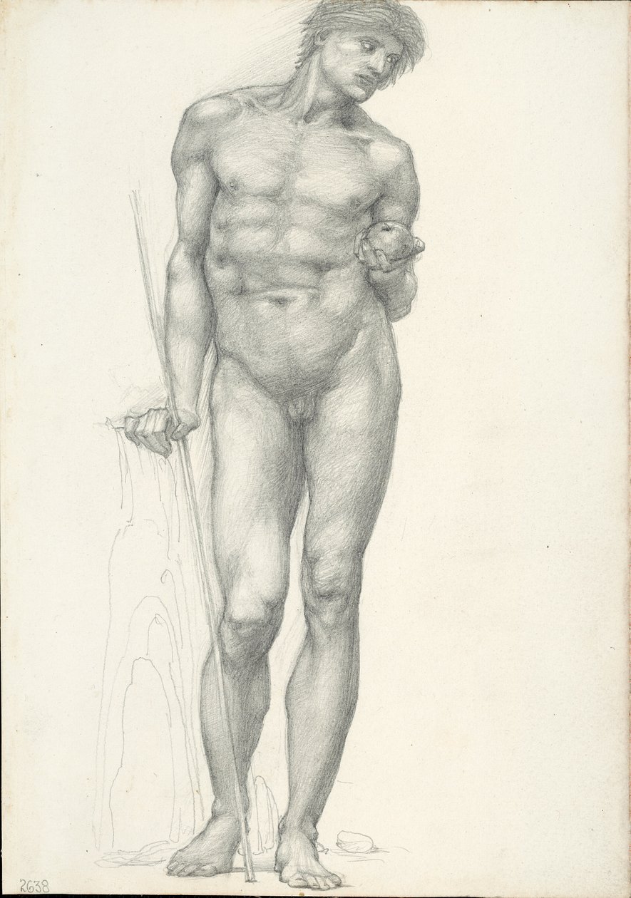 París con manzana dorada en la mano izquierda, para el tríptico de Troya (cuaderno de bocetos #2638) de Sir Edward Burne Jones