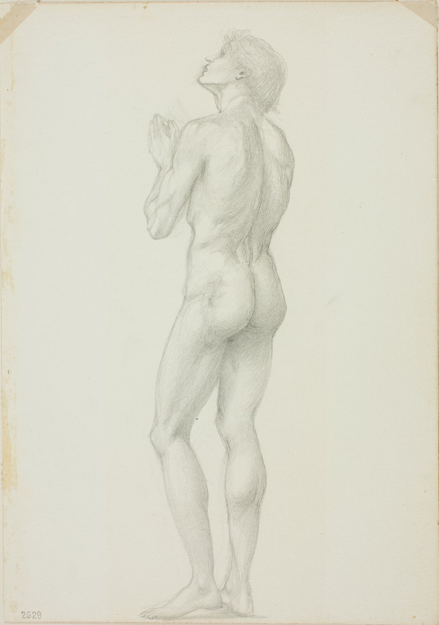Desnudo masculino de pie con manos juntas en oración de Sir Edward Burne Jones
