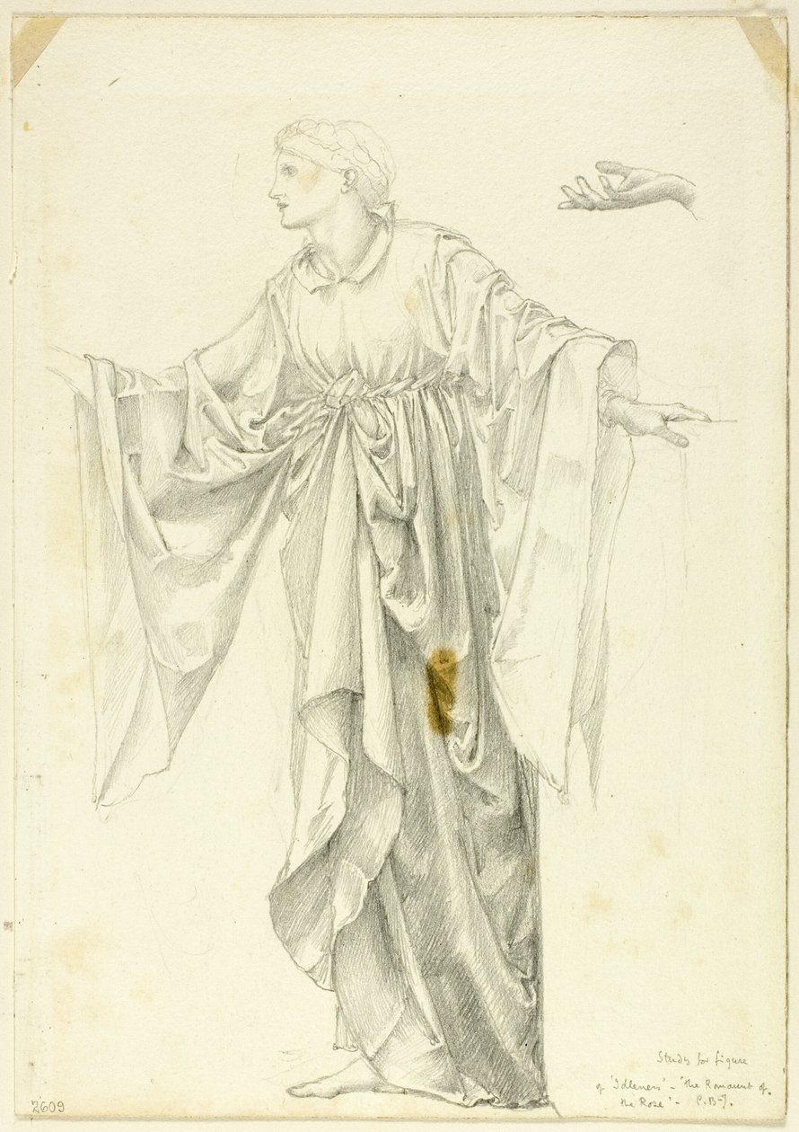 Estudio para figura de "Ociosidad - El romancillo de la rosa de Sir Edward Burne Jones