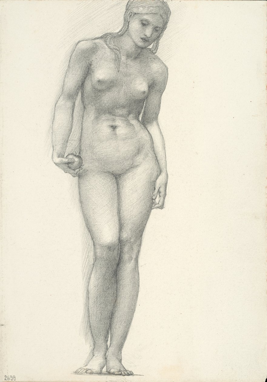 Venus con manzana dorada en la mano derecha, para el tríptico de Troya (cuaderno de bocetos #2639) de Sir Edward Burne Jones