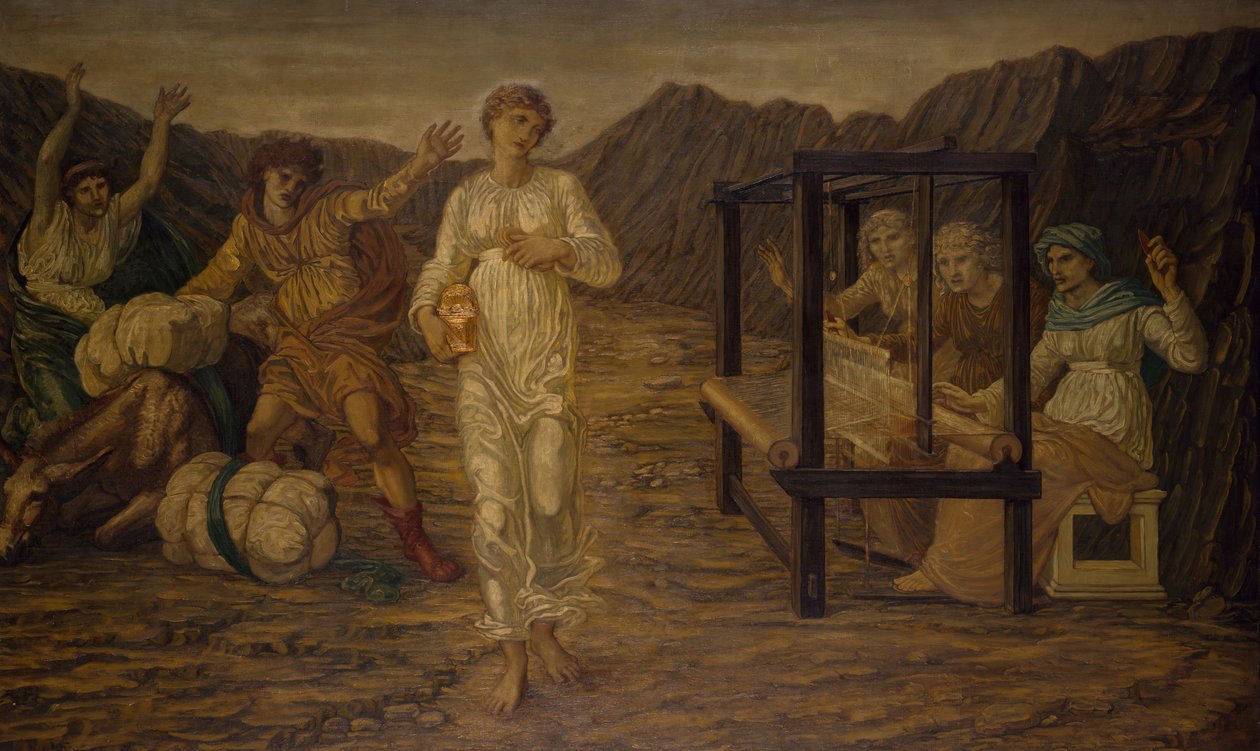 Cupido y Psique - Murales de Palace Green - Psique puesta por Venus la Tarea, 1881 de Sir Edward Coley Burne Jones