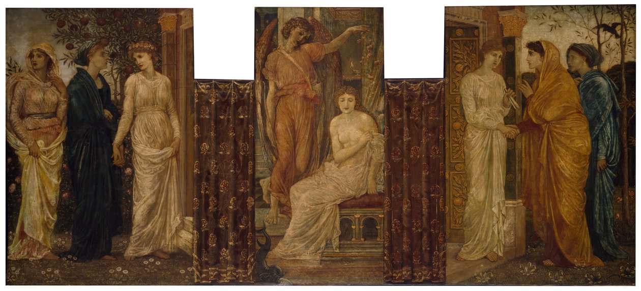 Cupido y Psique - Murales de Palace Green - Las hermanas de Psique la visitan en la casa de Cupido, 1881 de Sir Edward Coley Burne Jones