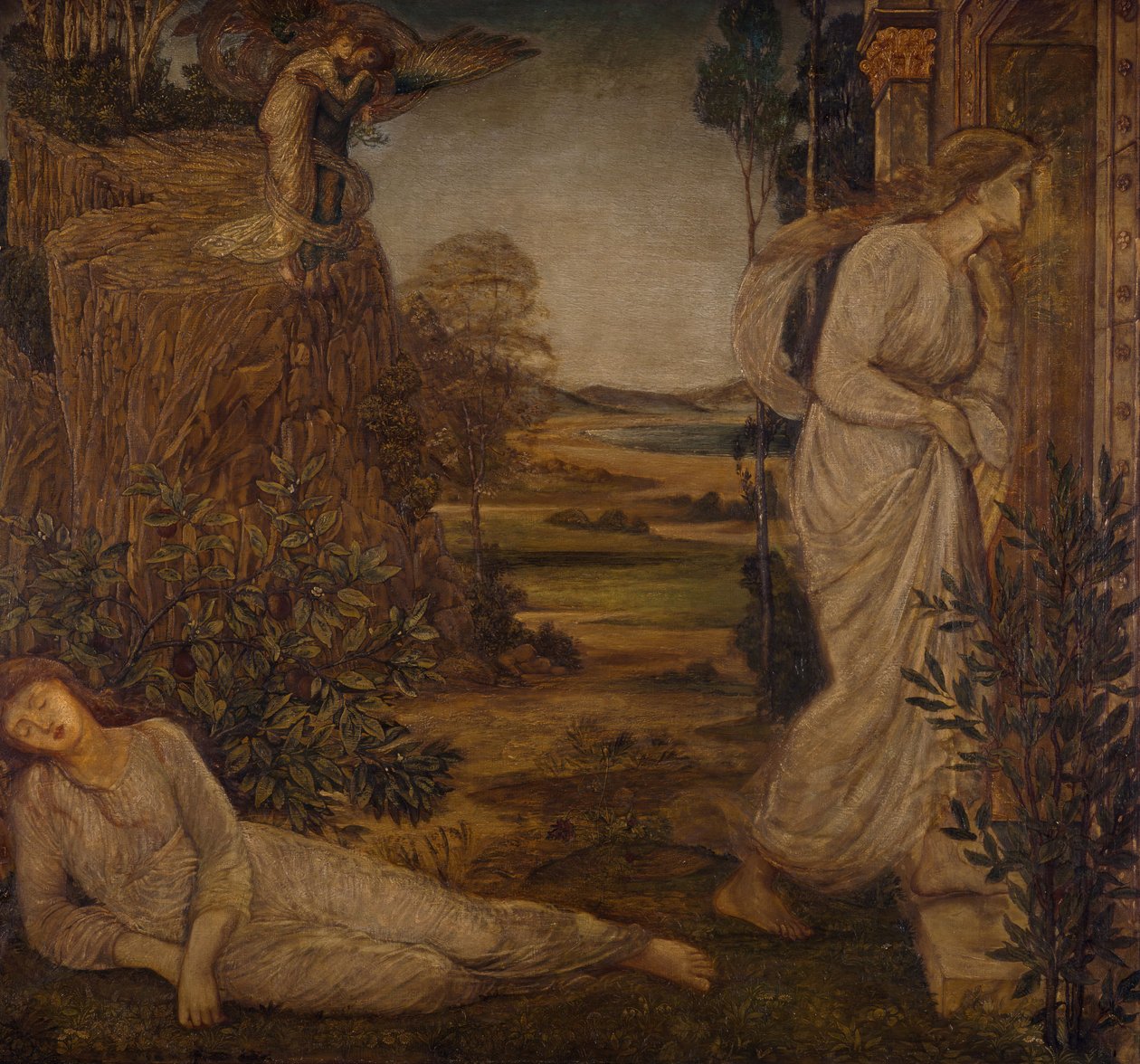 Cupido y Psique - Murales de Palace Green - Zephyrus llevando a Psique a la montaña, 1881 de Sir Edward Coley Burne Jones