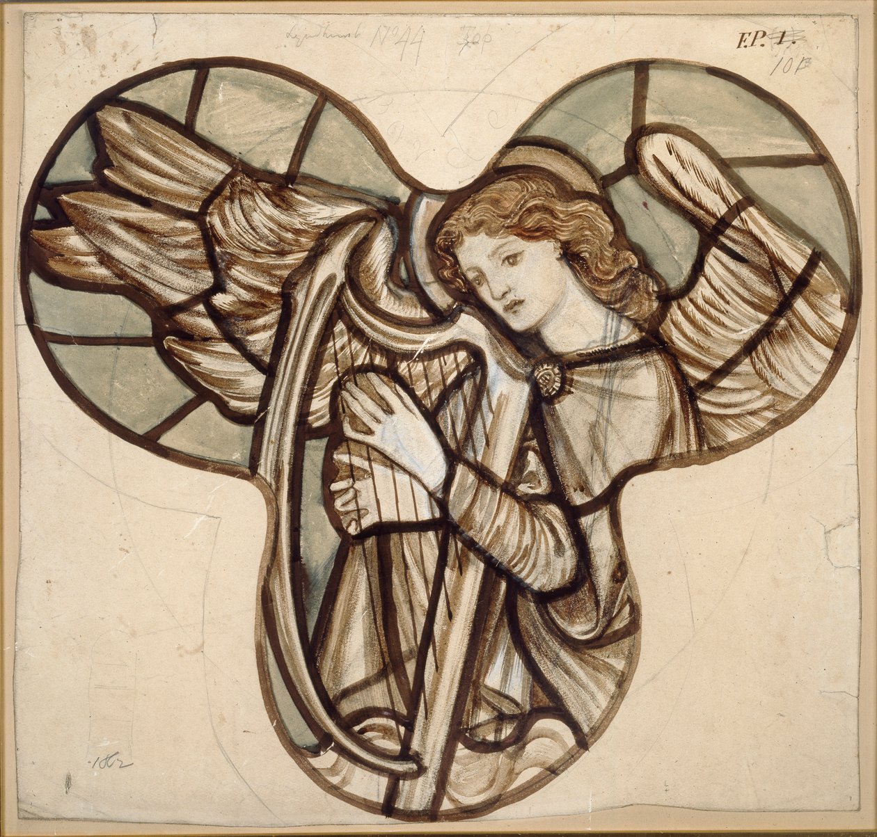 Diseño para vidrieras en la iglesia de Lyndhurst: Un ángel arpista de Sir Edward Coley Burne Jones