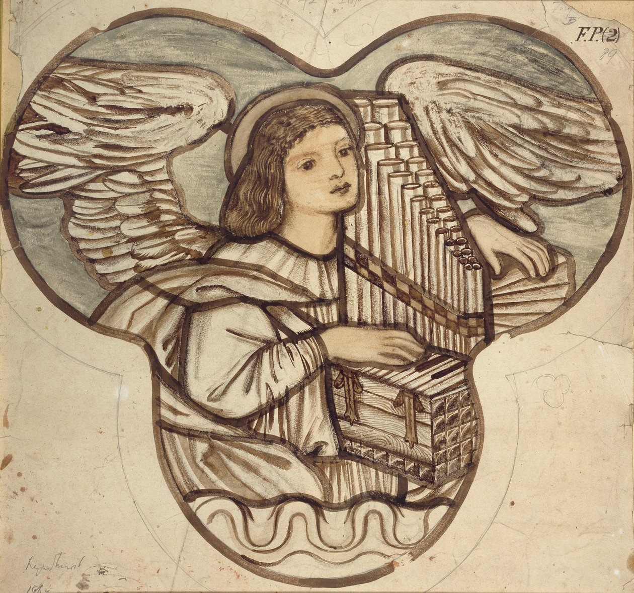 Diseño para vidrieras en la iglesia de Lyndhurst: Un ángel organista de Sir Edward Coley Burne Jones