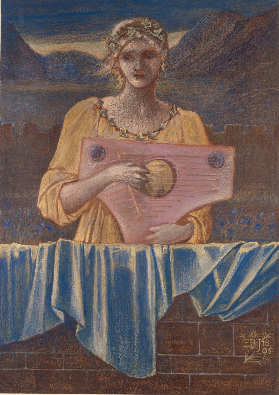 Estudio de una Mujer con un Instrumento Musical, 1895 de Sir Edward Coley Burne Jones