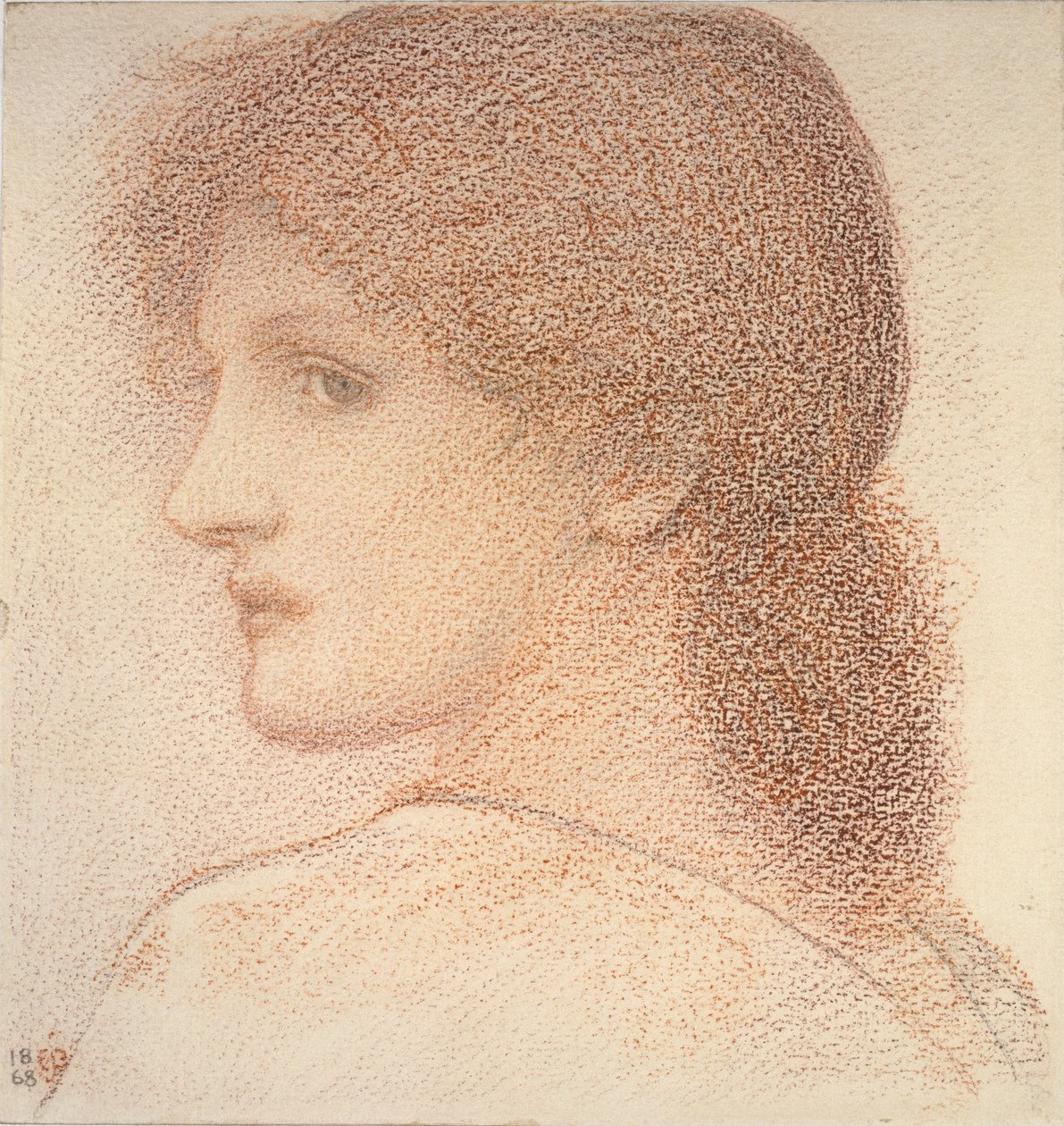 Estudio de la cabeza de una mujer, girada a la izquierda de Sir Edward Coley Burne Jones