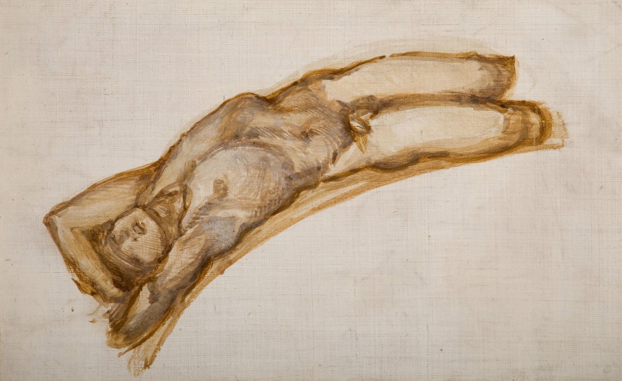 Rueda de la Fortuna - Desnudo Masculino - Estudio de Desnudo de un Esclavo, 1882 de Sir Edward Coley Burne Jones