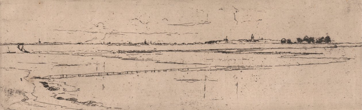 Boceto de Monnikendam en la distancia de Sir Frank Short