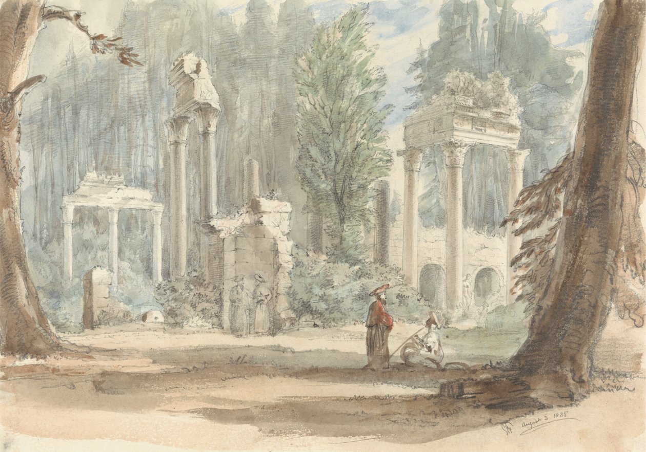 Las ruinas de Leptis Magna tal y como aparecen en el Parque Real de Virginia Water de Sir George Hayter