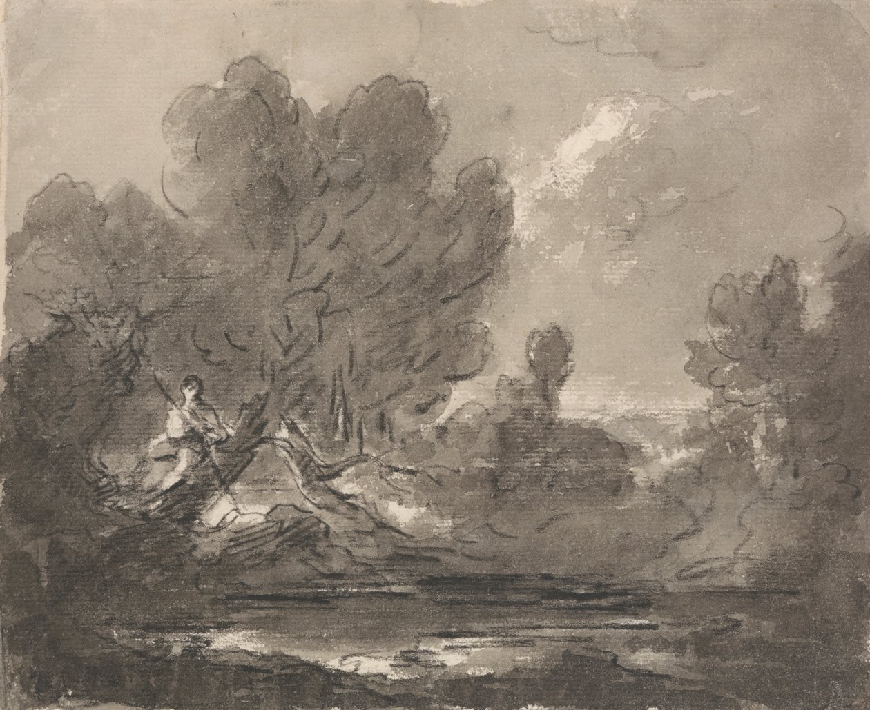Figura en un árbol cerca de un estanque de Sir George Howland Beaumont seventh Baronet