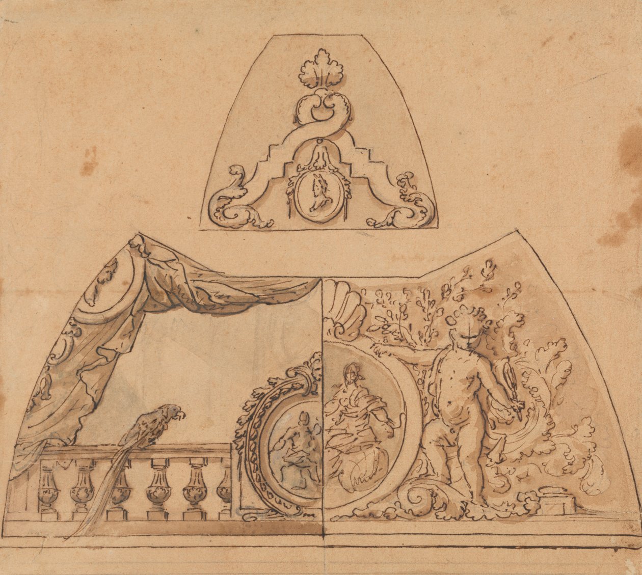 Diseño para una decoración de techo (con un loro) de Sir James Thornhill