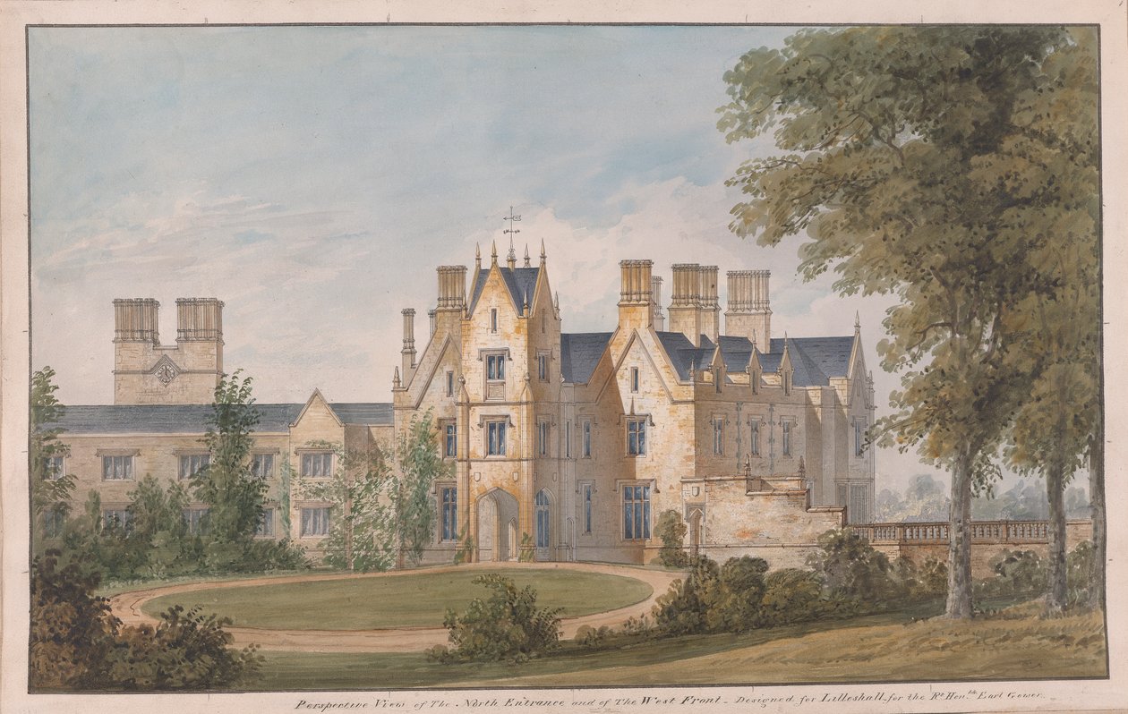Lilleshall, Shropshire: Vista de la entrada norte y de la fachada oeste de Sir Jeffry Wyatville