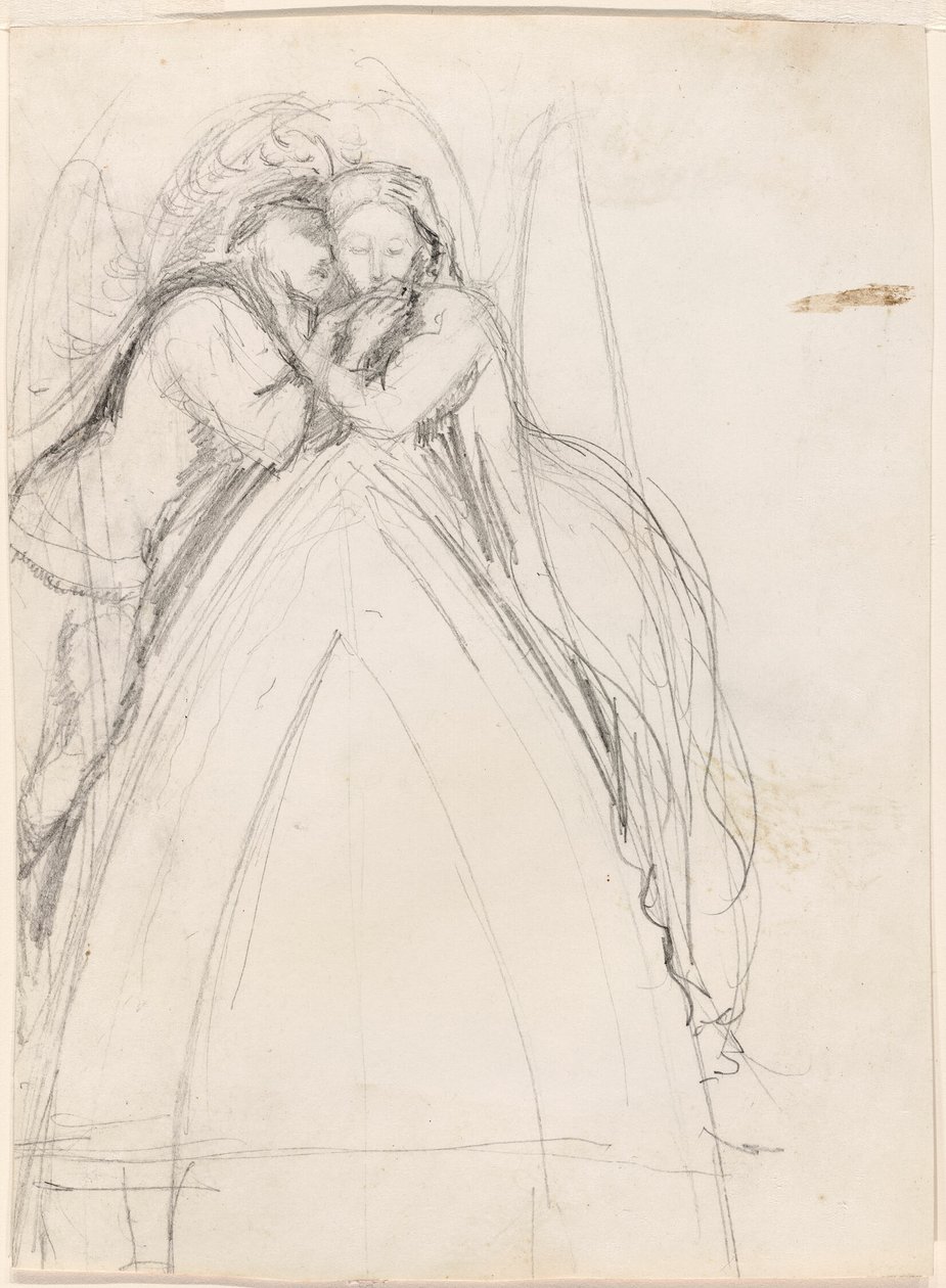 Diseño de un arco gótico con el artista y Effie Ruskin abrazados (anverso); Diseño de un arco gótico con Effie como ángel (reverso) de Sir John Everett Millais