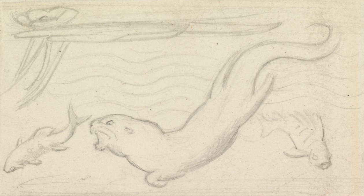 Estudio de vidrieras, Una nutria y dos peces de Sir John Everett Millais