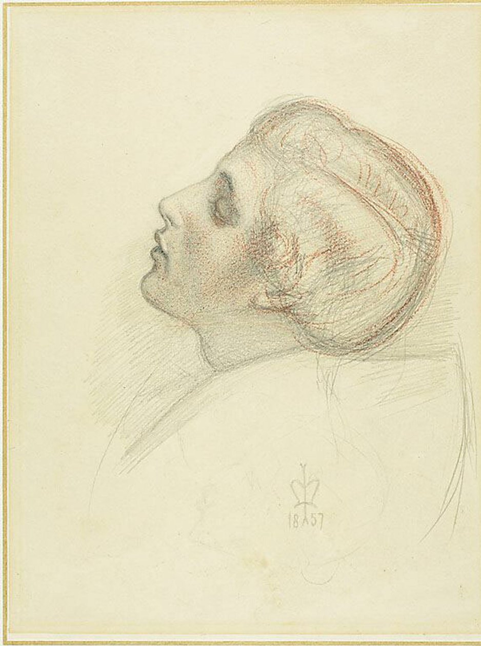 Estudio para la cabeza del amante salvador en Fuga del hereje de Sir John Everett Millais