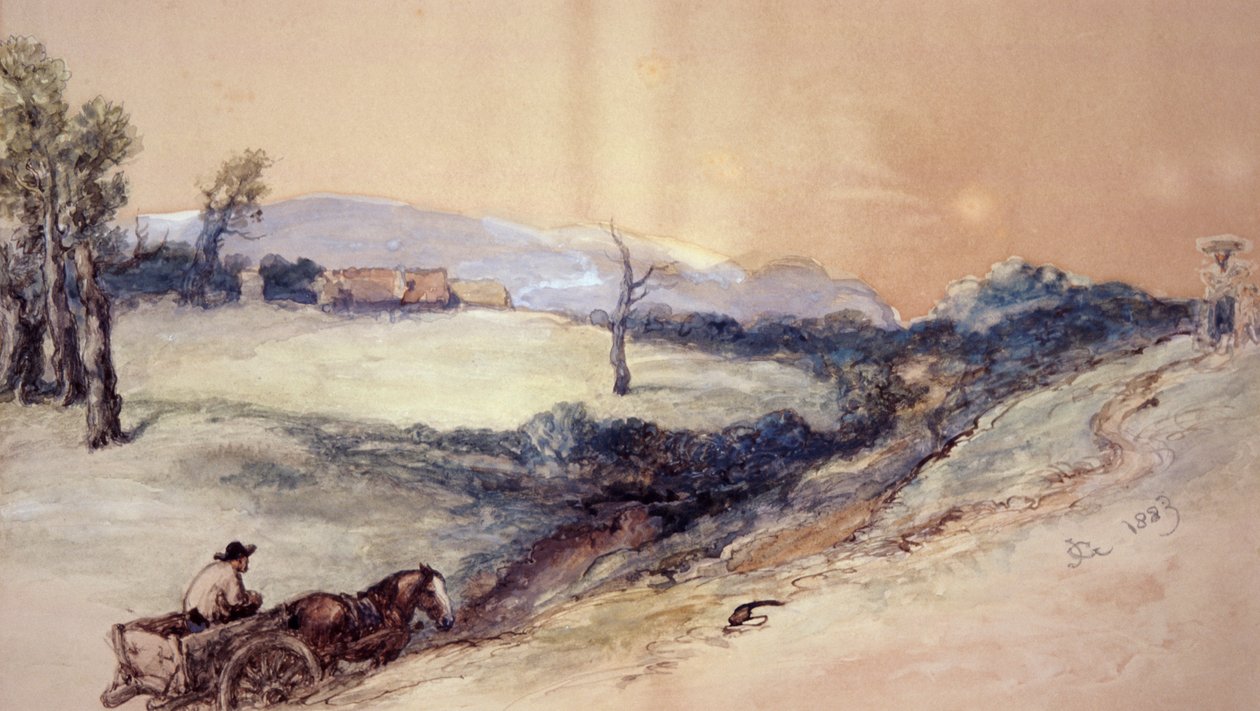 Paisaje con caballo y carro, 1883 de Sir John Gilbert
