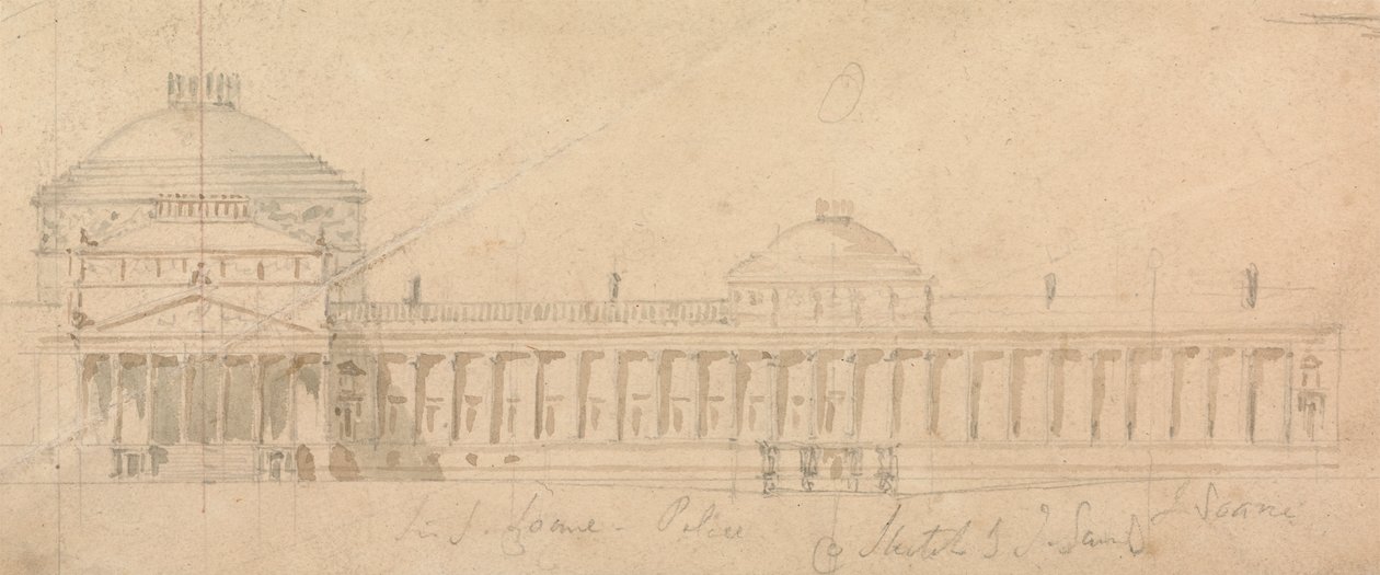 Boceto de media fachada para un palacio real, Hyde Park, Londres de Sir John Soane