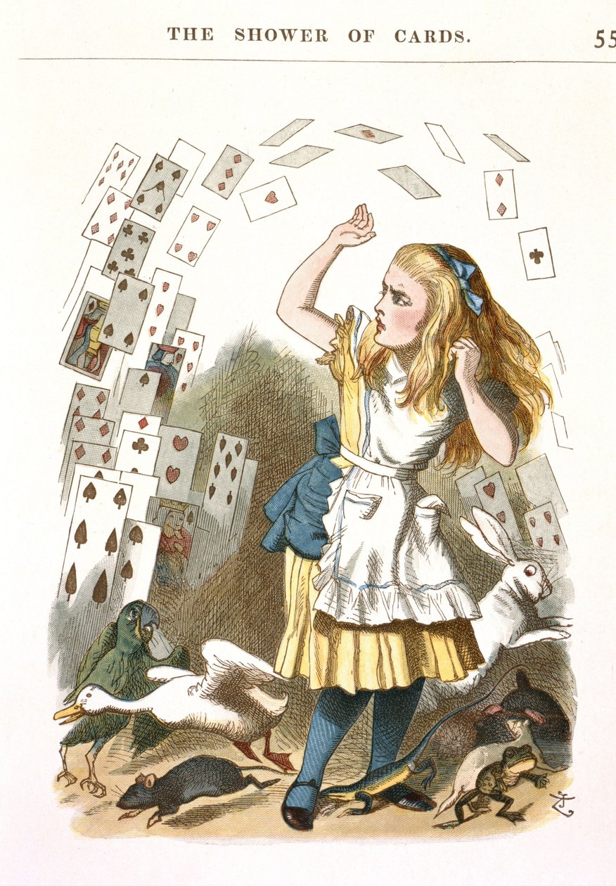 La lluvia de cartas. Ilustración para Alicia en el País de las Maravillas de L. Carroll, 1890 de Sir John Tenniel