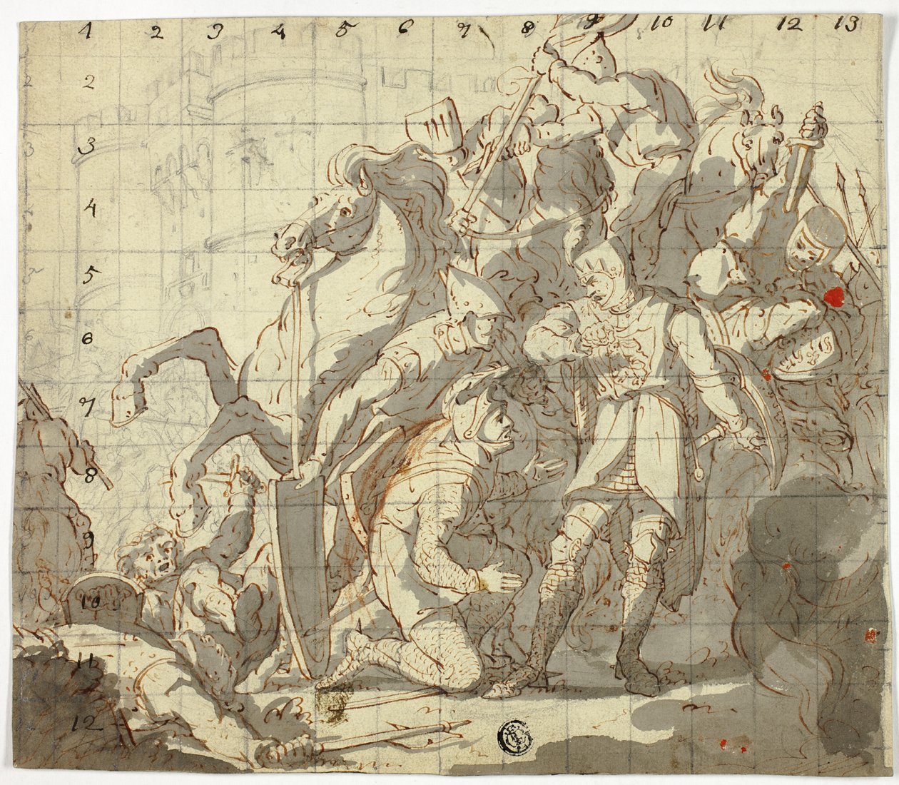 Caballeros luchando frente al castillo de Sir Robert Ker Porter