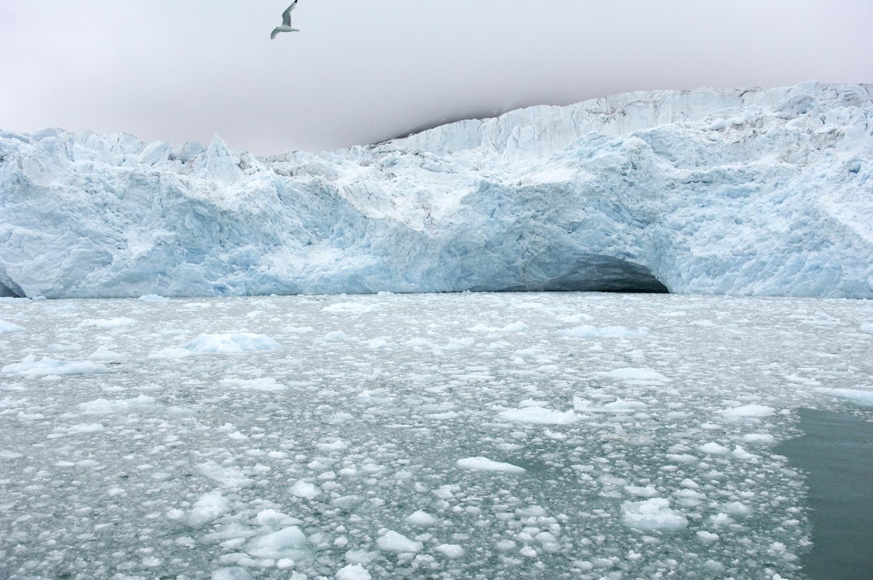 Trozos de hielo de glaciares cercanos flotan en el mar Ártico, Islas Svalbard, Noruega., 2022 (foto) de Sisse Brimberg
