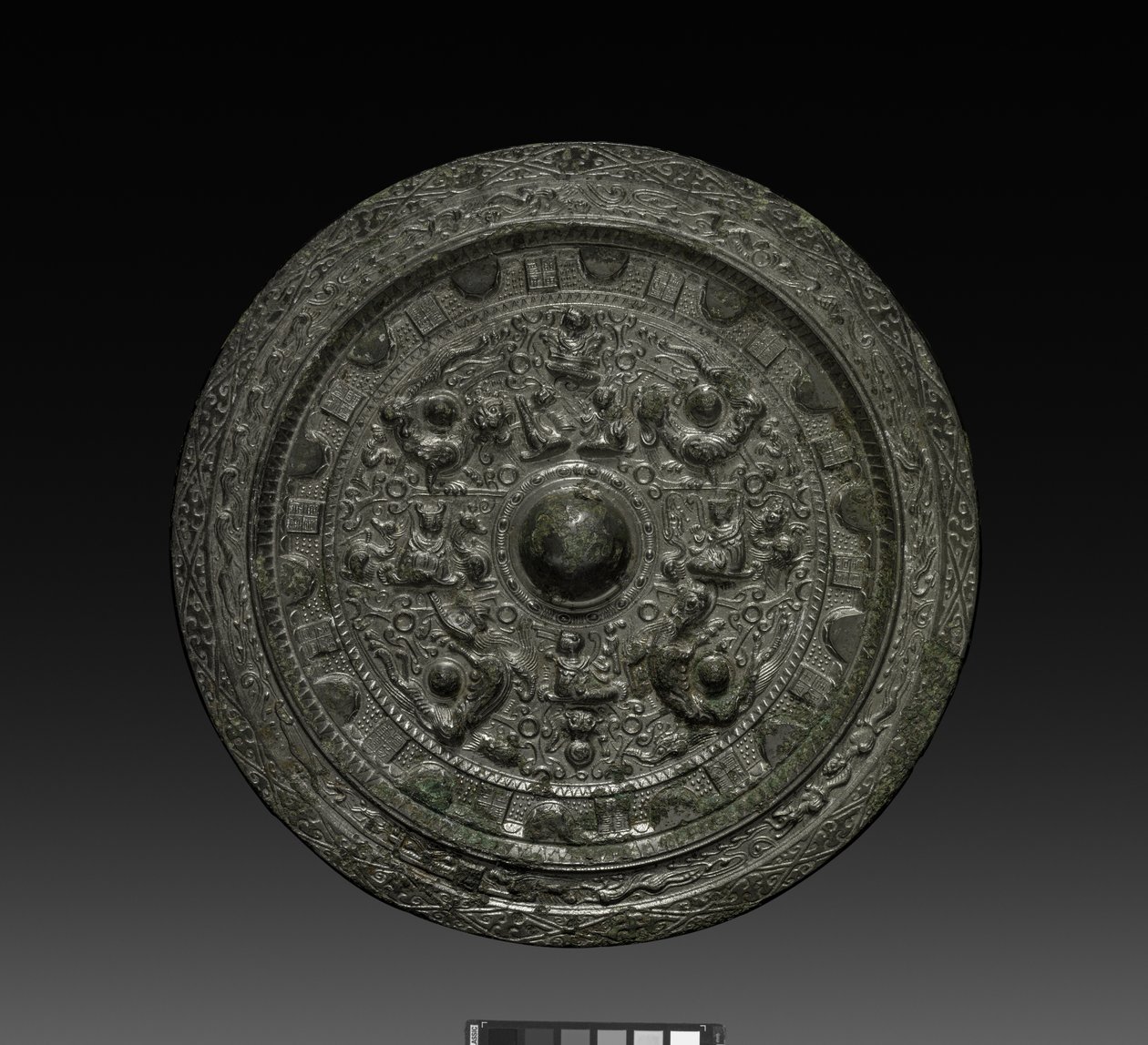 Espejo con Xiwangmu, c.317-400 (bronce) de Six Dynasties Chinese School
