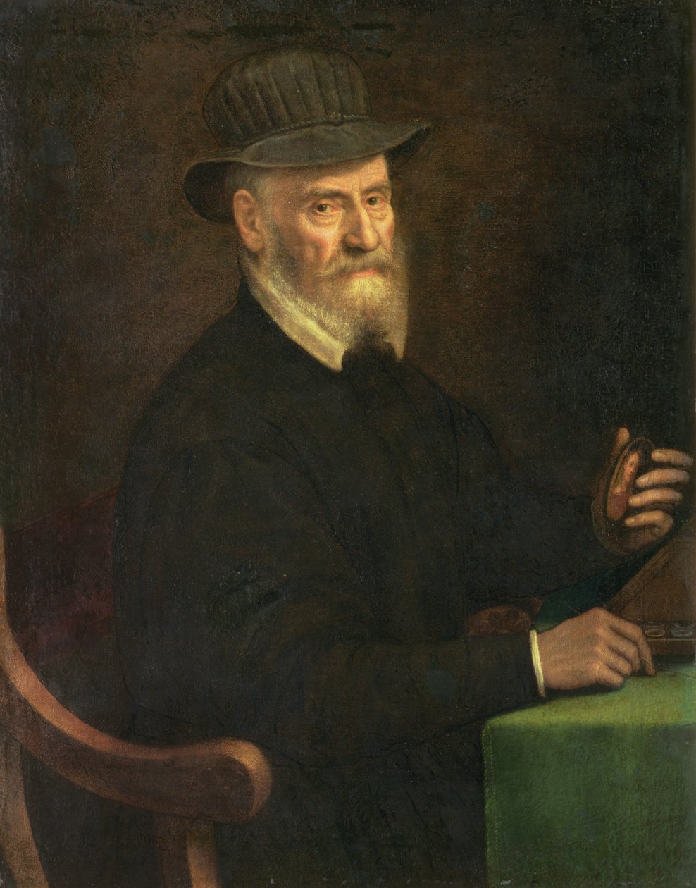 Retrato de Giulio Clovio (1498-1578), miniaturista, sosteniendo una miniatura que se cree es de la artista Lavinia Teerlinks (fl.1545-70), 1556 de Sofonisba Anguissola