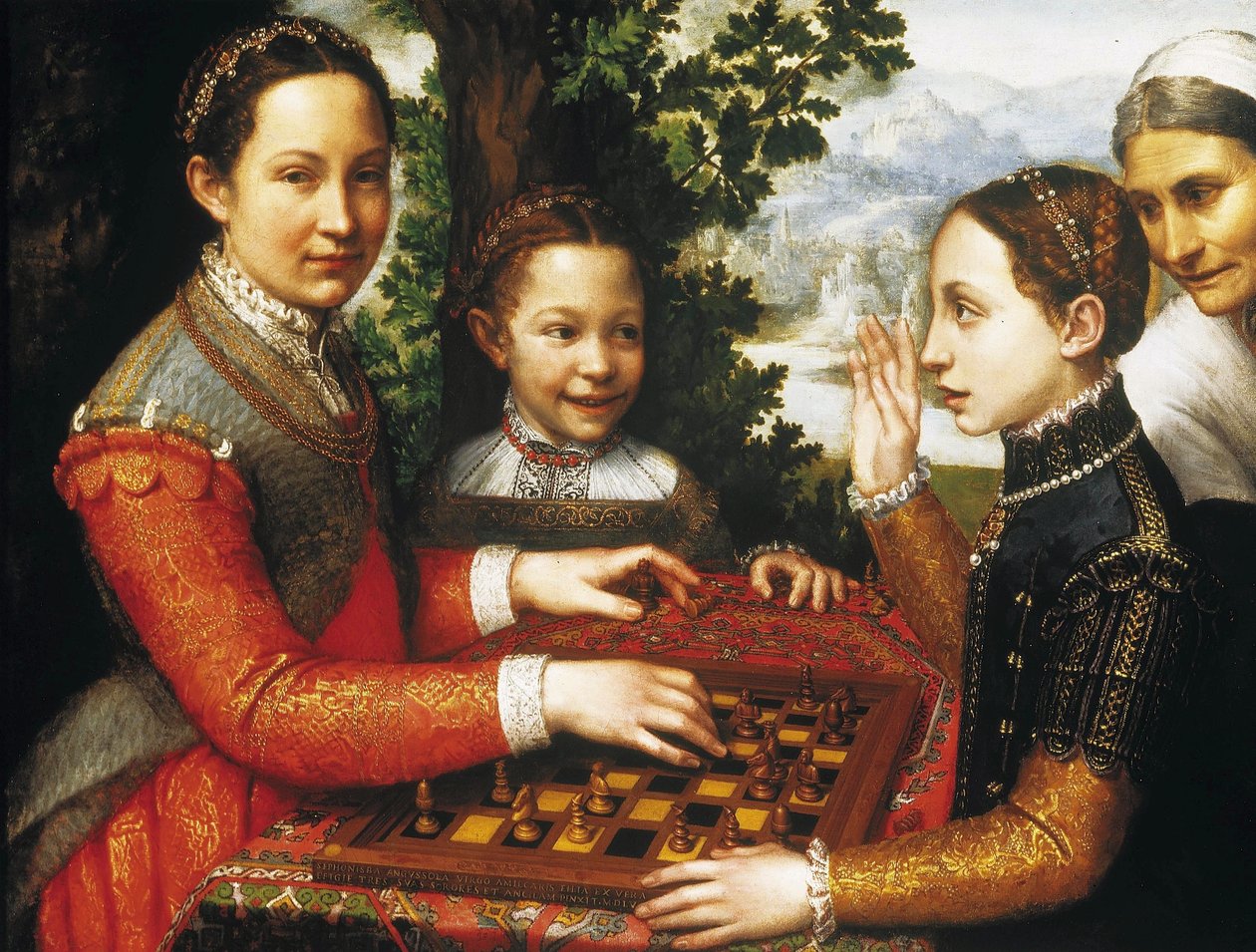 La partida de ajedrez (Retrato de las hermanas del artista jugando al ajedrez). de Sofonisba Anguissola