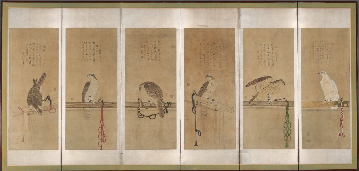 Halcones atados, antes de 1606 de Soga Chokuan