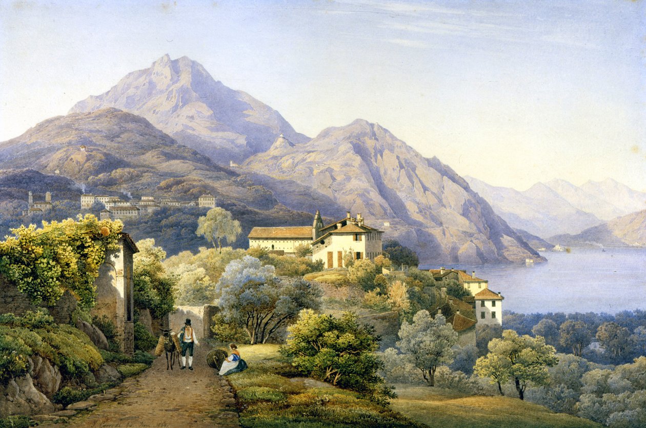 Como. Menaggio. Loveno y Monte Groma. 1840. Pintura de S. Corrodi. Menaggio, Como de Solomon Corrodi